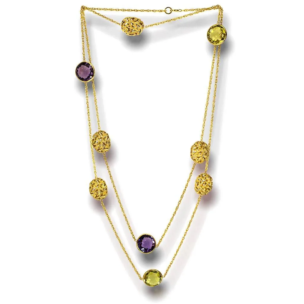 14 Karat Gold Moneta Necklace with Citrine & Amethyst