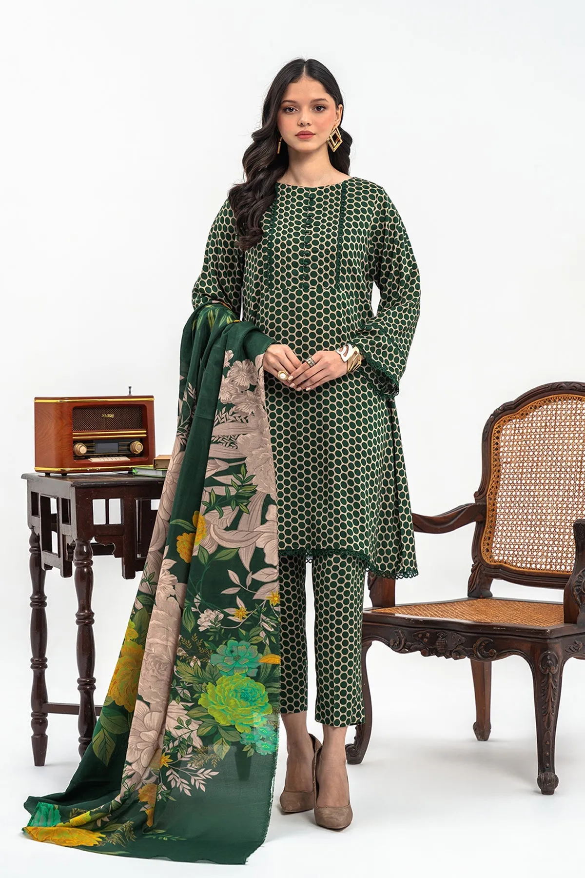 3-PC Printed Staple Shirt with Printed Shawl and Trouser CPM-3-261