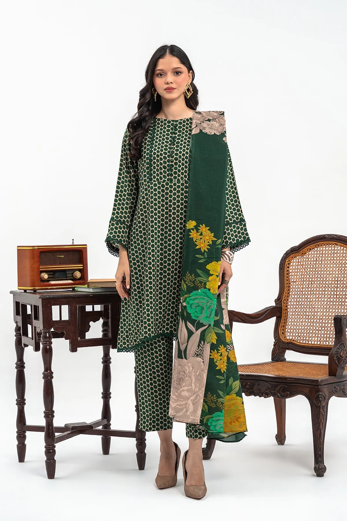 3-PC Printed Staple Shirt with Printed Shawl and Trouser CPM-3-261