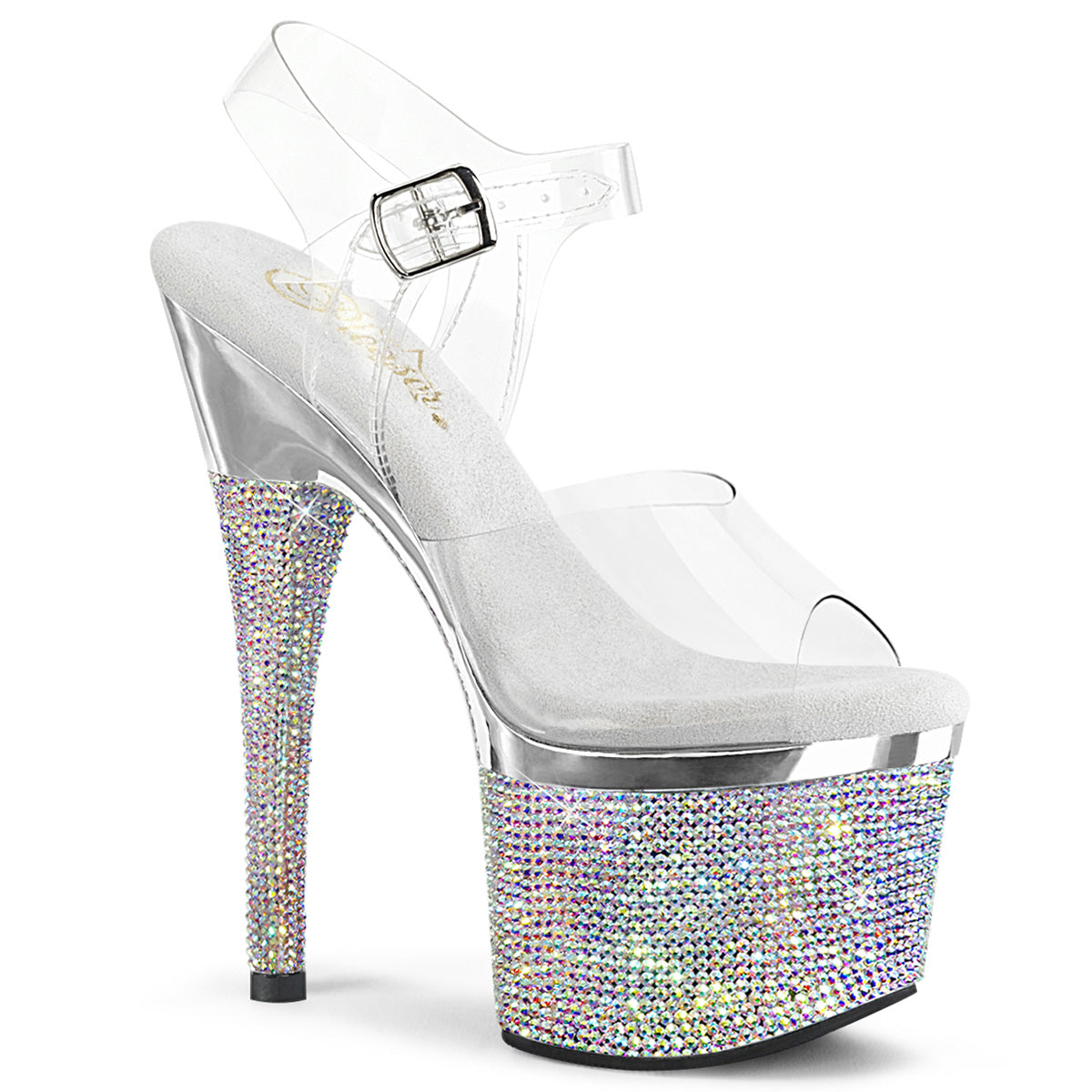 7 Inch Heel ESTEEM-708DM Clear Silver Rhinestone