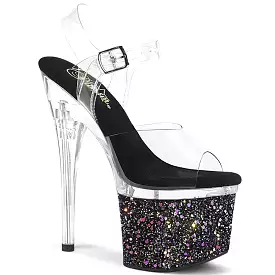 7 Inch Heel ESTEEM-708LG Clear Black Glitter