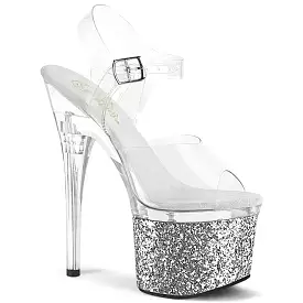 7 Inch Heel ESTEEM-708LG Clear Silver Glitter