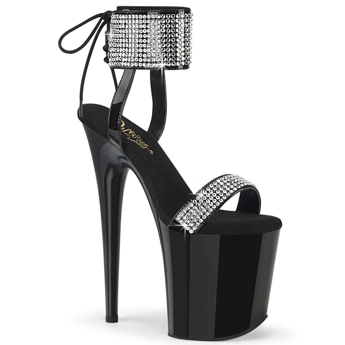 8 Inch Heel FLAMINGO-870 Black Patent Rhinestone