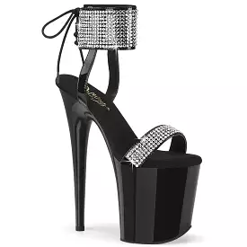 8 Inch Heel FLAMINGO-870 Black Patent Rhinestone