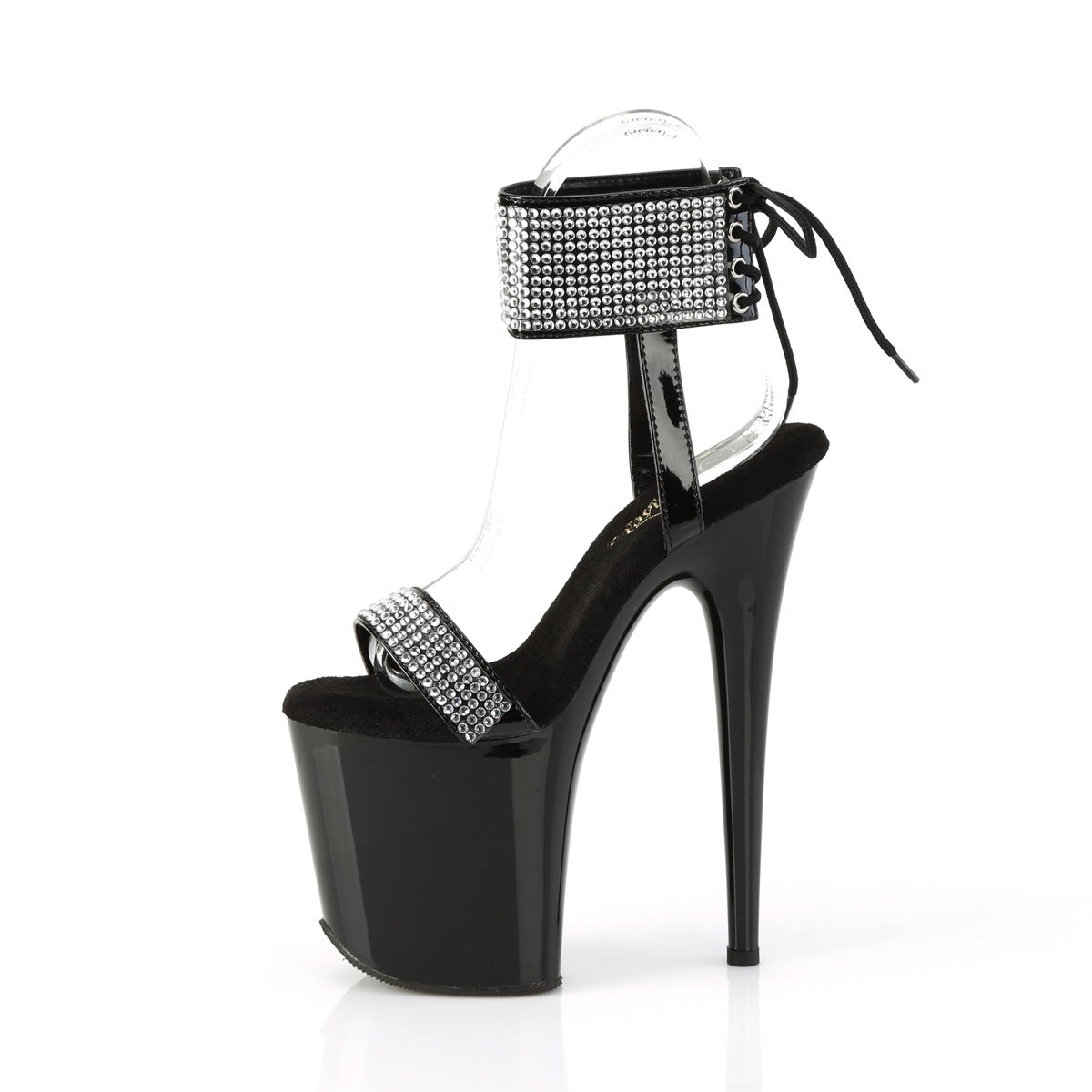 8 Inch Heel FLAMINGO-870 Black Patent Rhinestone