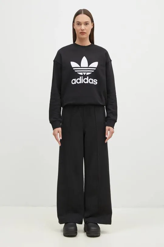 adidas Originals cotton joggers Essentials Pintuck Wide Leg black color smooth IW5739