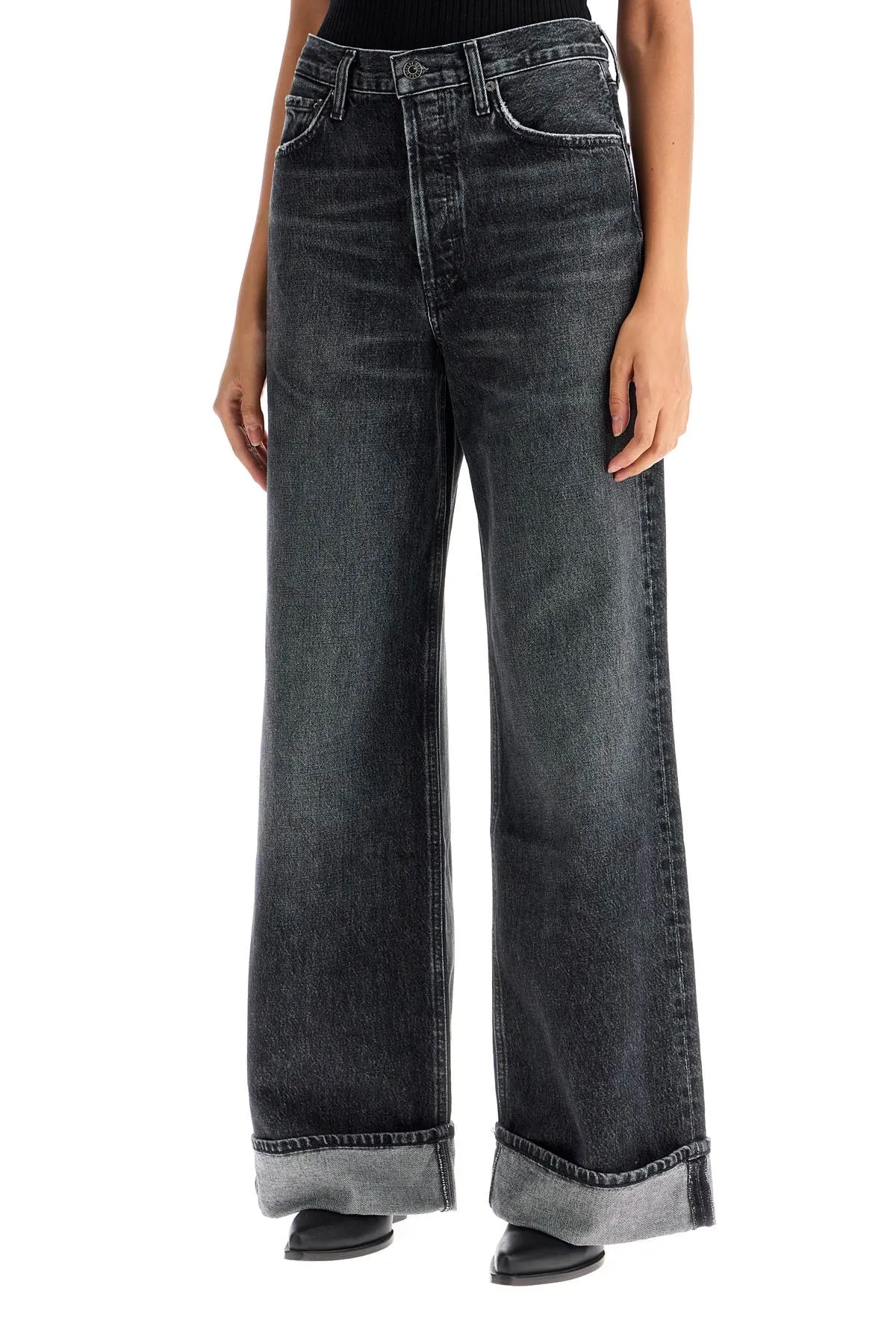 Agolde Dame Wide Leg Jeans   Black