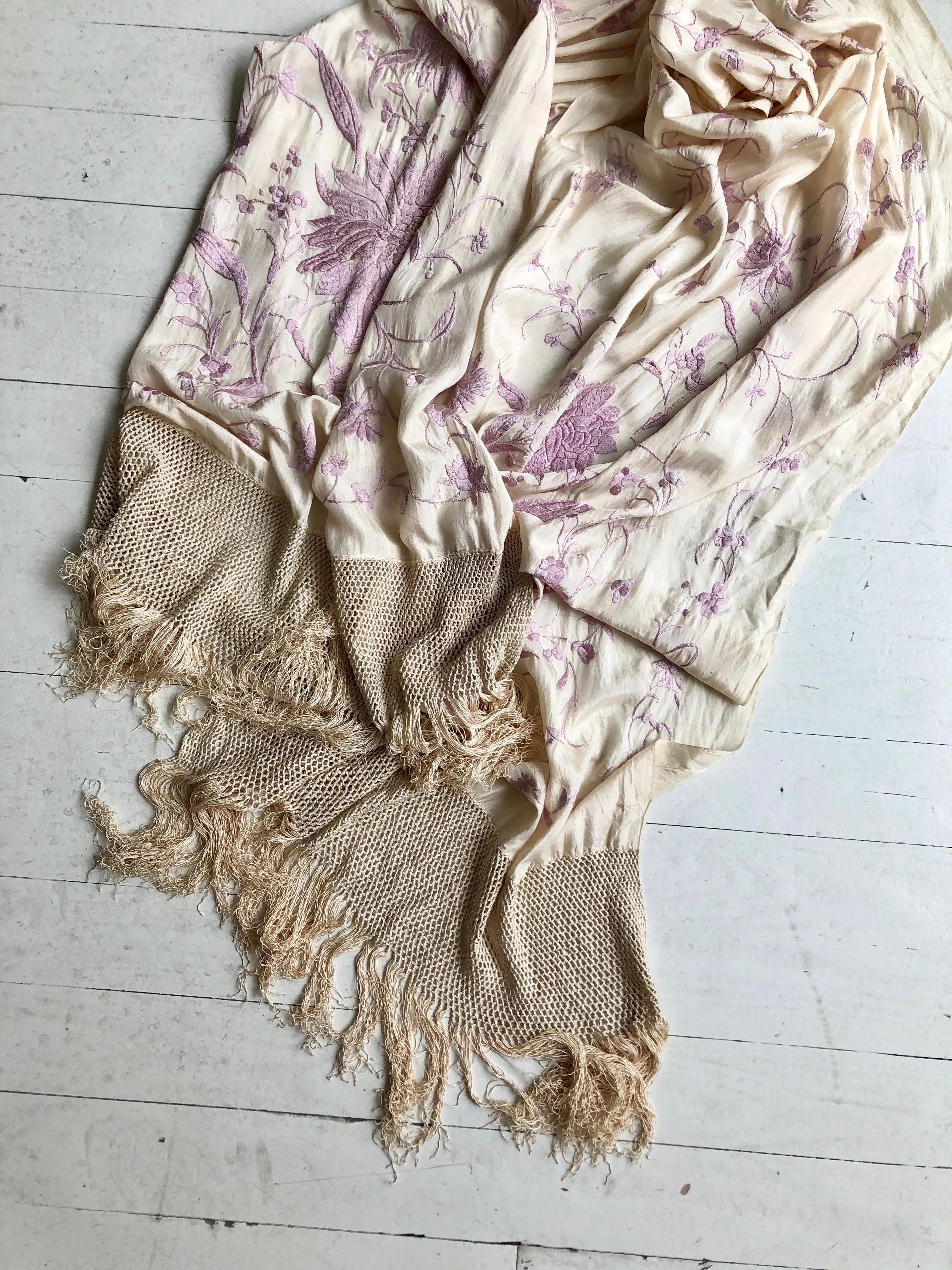 Antique Silk Embroidered Piano Shawl