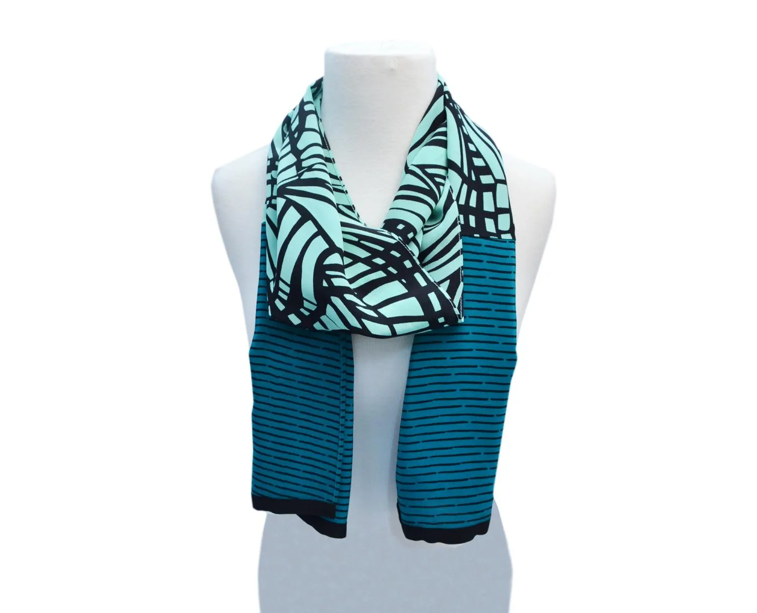 Aqua Swirl Crepe Silk Scarf