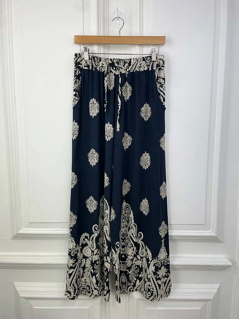 Baroque Wide Leg Trousers - Navy