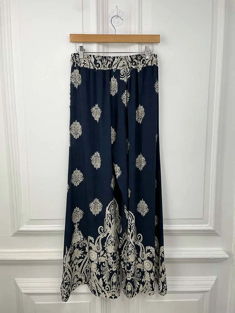 Baroque Wide Leg Trousers - Navy