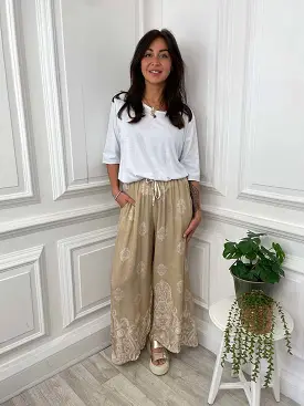 Baroque Wide Leg Trousers - Sand