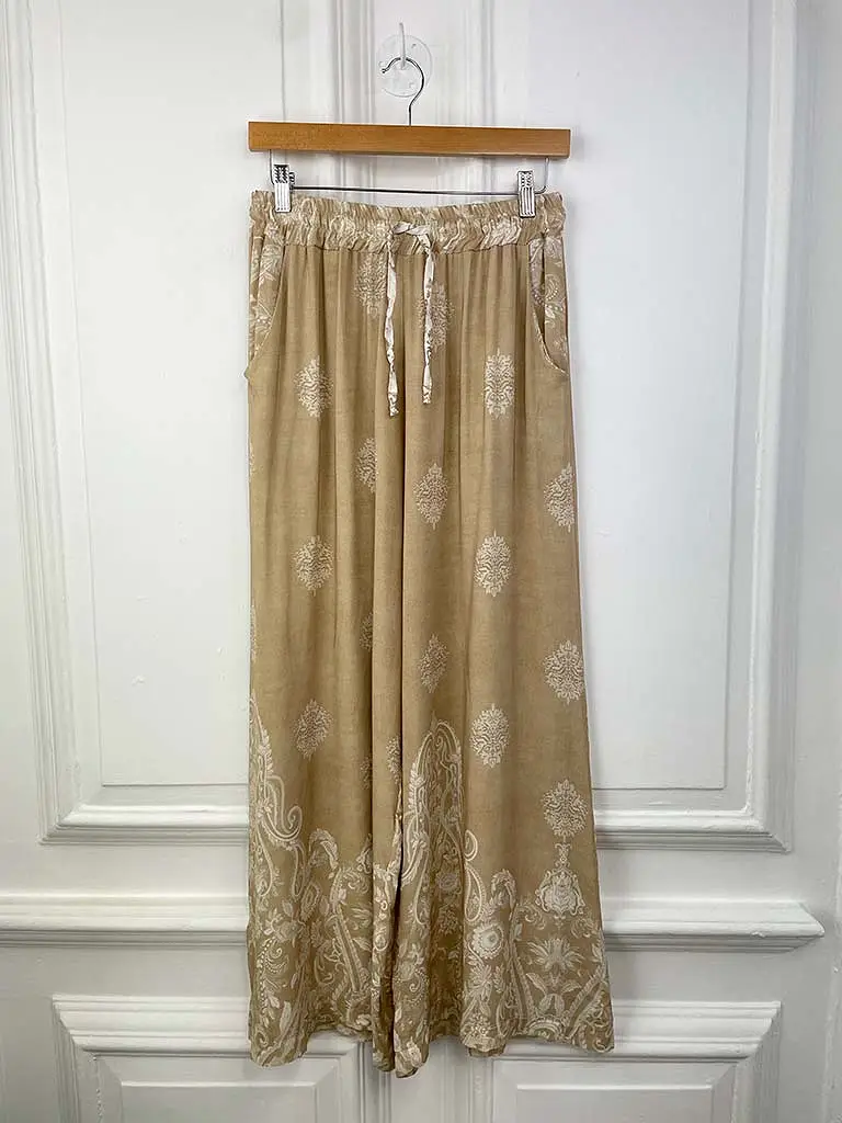 Baroque Wide Leg Trousers - Sand