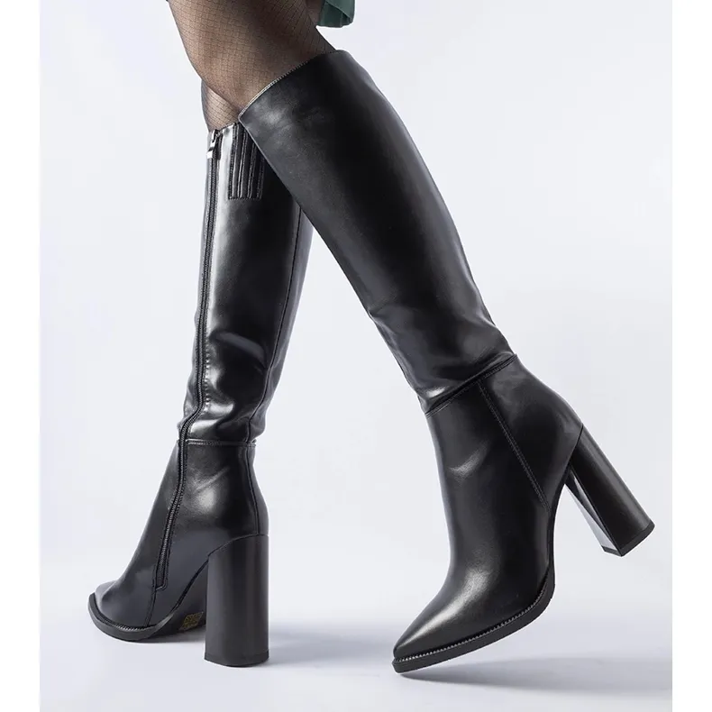 Black classic high-heeled boots