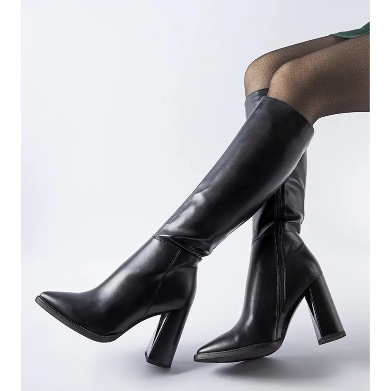 Black classic high-heeled boots