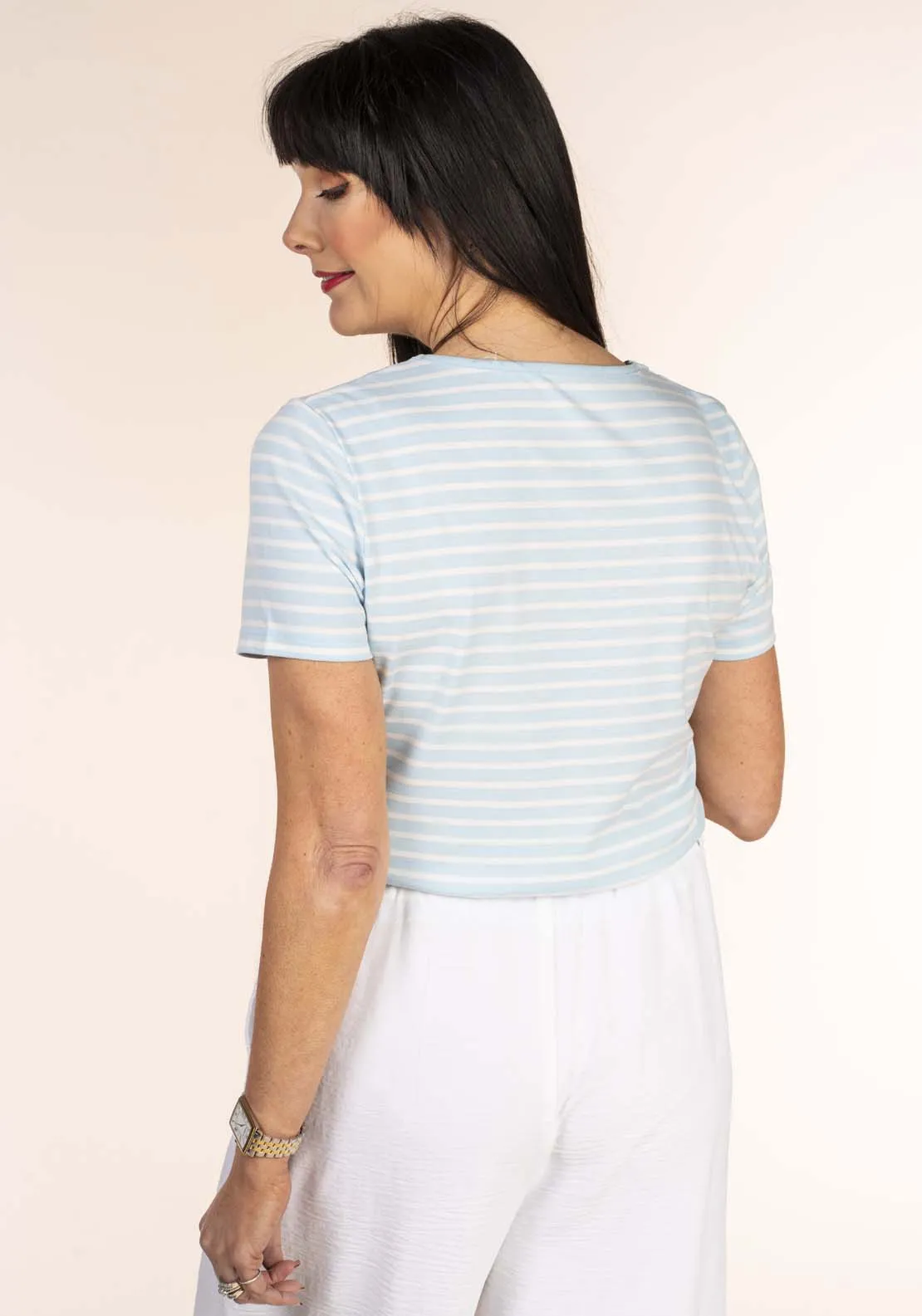 Button Neck Stripe T-Shirt