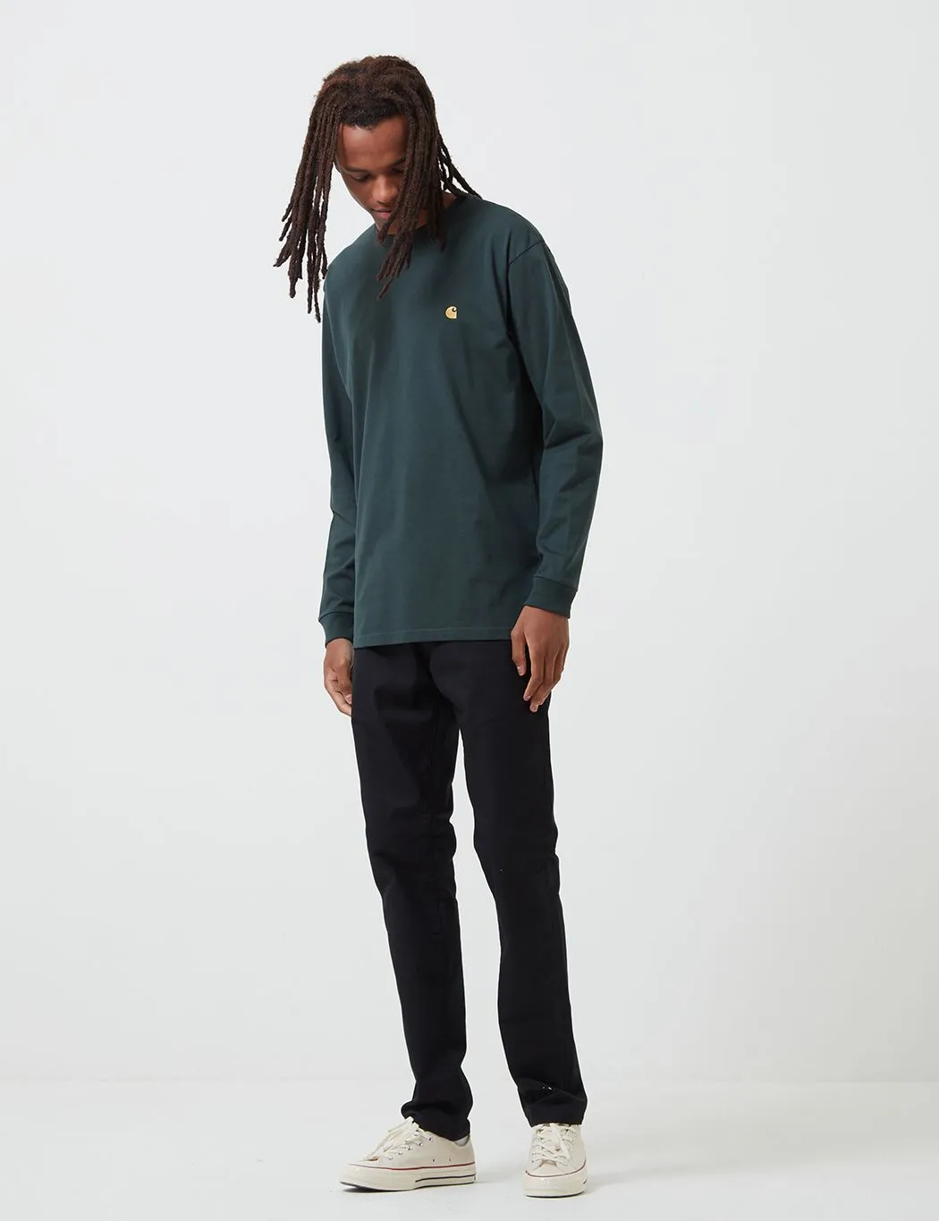 Carhartt-WIP Chase Long Sleeve T-Shirt - Dark Teal/Gold