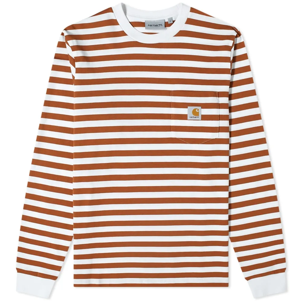 Carhartt WIP Long Sleeve Scotty Stripe Pocket T-ShirtRum & White