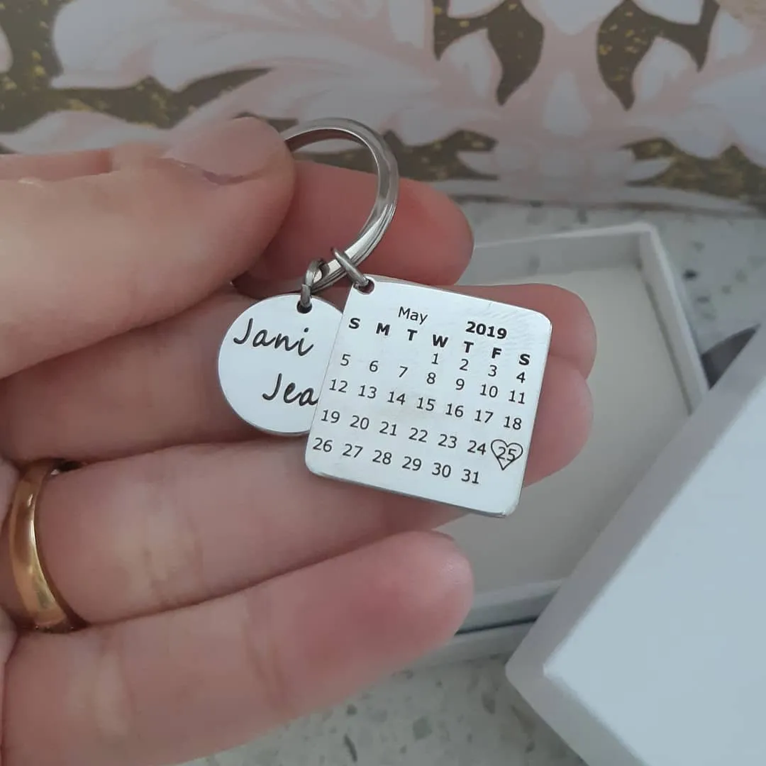 CAS101763 - Personalized Date Calender Keyring, Stainless Steel