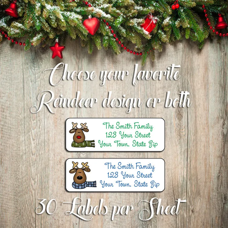 CHRISTMAS Address Labels, Family, Reindeer with Scarves, Personalized