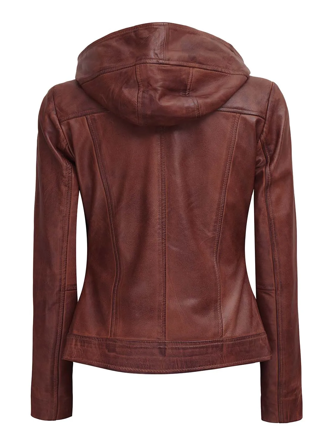 Cidra Women Asymmetrical Brown Hooded Leather Jacket