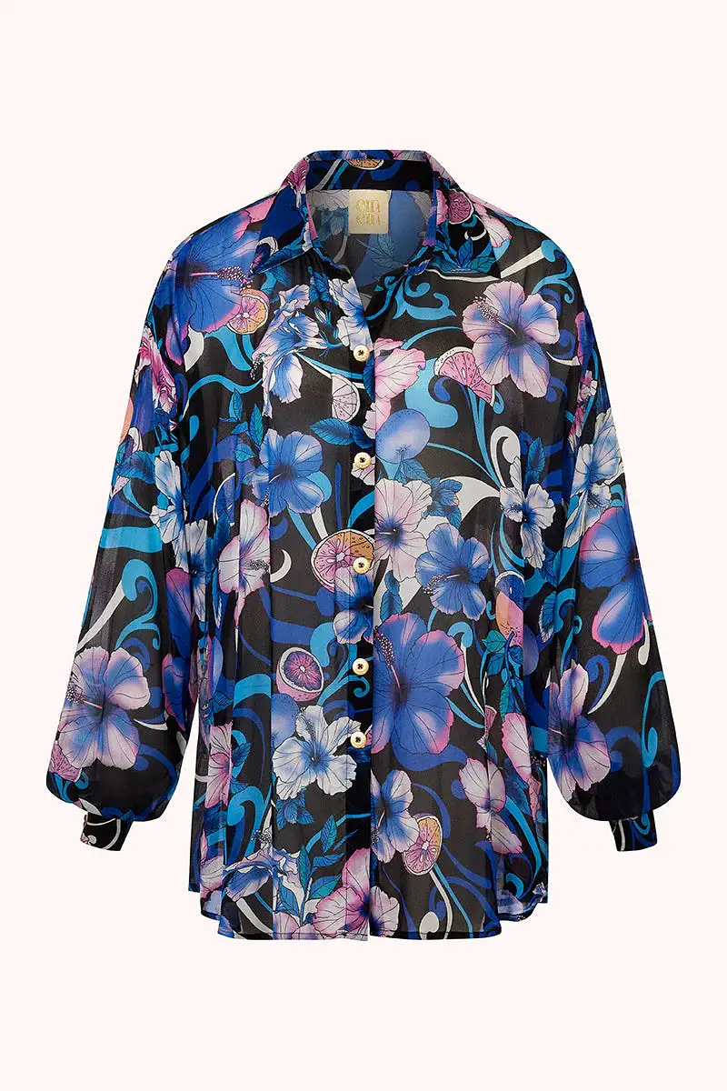 Cin Cin - Solace Button Up Shirt - Hibiscus Blue