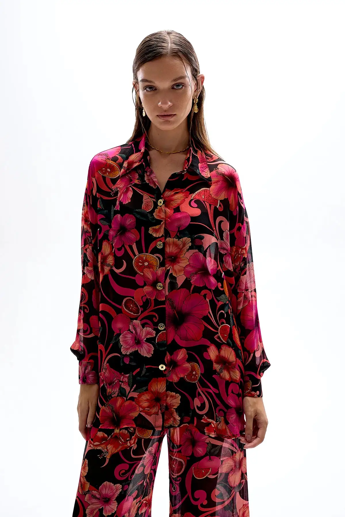 Cin Cin - Solace Button Up Shirt - Hibiscus Pink