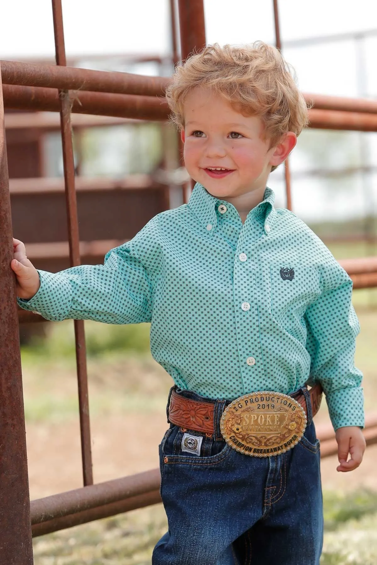 Cinch Baby and Infant Match Dad Geometric Button Down L/S Shirt - Light Blue - MTW7062343