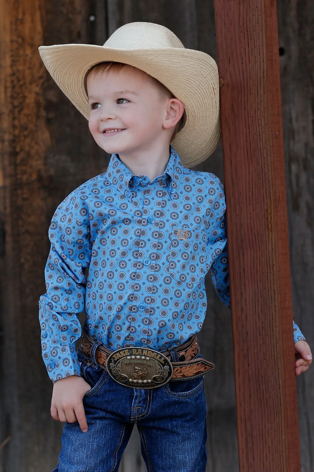 Cinch Baby and Infant Match Dad Medallion Button Down L/S Shirt - Blue/Grey - MTW7062308