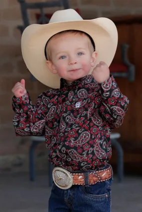 Cinch Baby and Infant Match Dad Paisley Print Button Down Western Shirt - Black/Red - MTW7062339