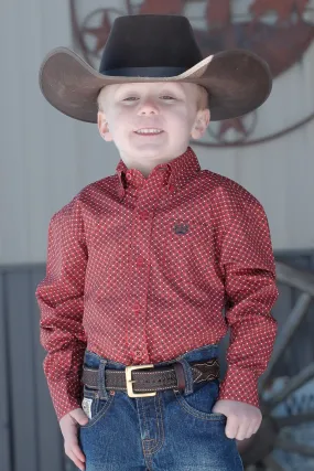 Cinch Boys Toddler Match Dad Geometric Print Button Down Western Shirt - Red - MTW7061327