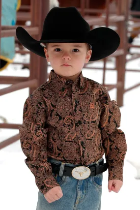 Cinch Boys Toddler Match Dad Paisley Print Button Down Western Shirt - Black/Gold - MTW7061330