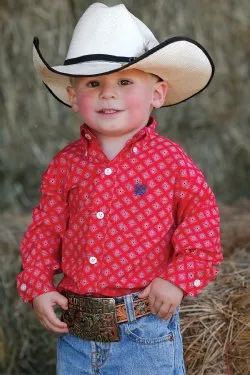 CINCH TOODLER MATCH DAD DIAMOND PRINT BUTTON-DOWN WESTERN SHIRT - RED - MTW7061284