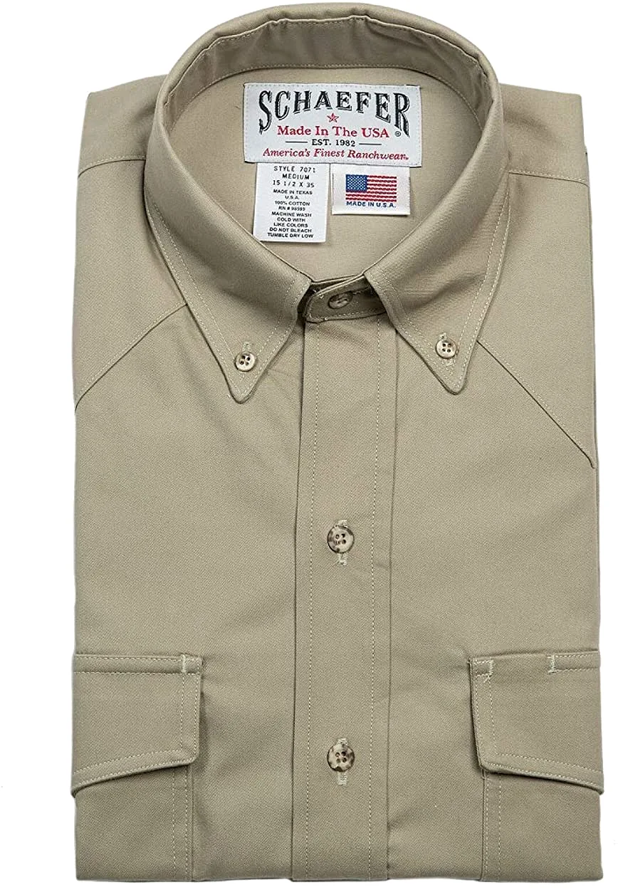 Clearance: Schaefer Ranchwear Button Down RanchStone Twill Shirt - One Left M, Khaki (Light Tan)