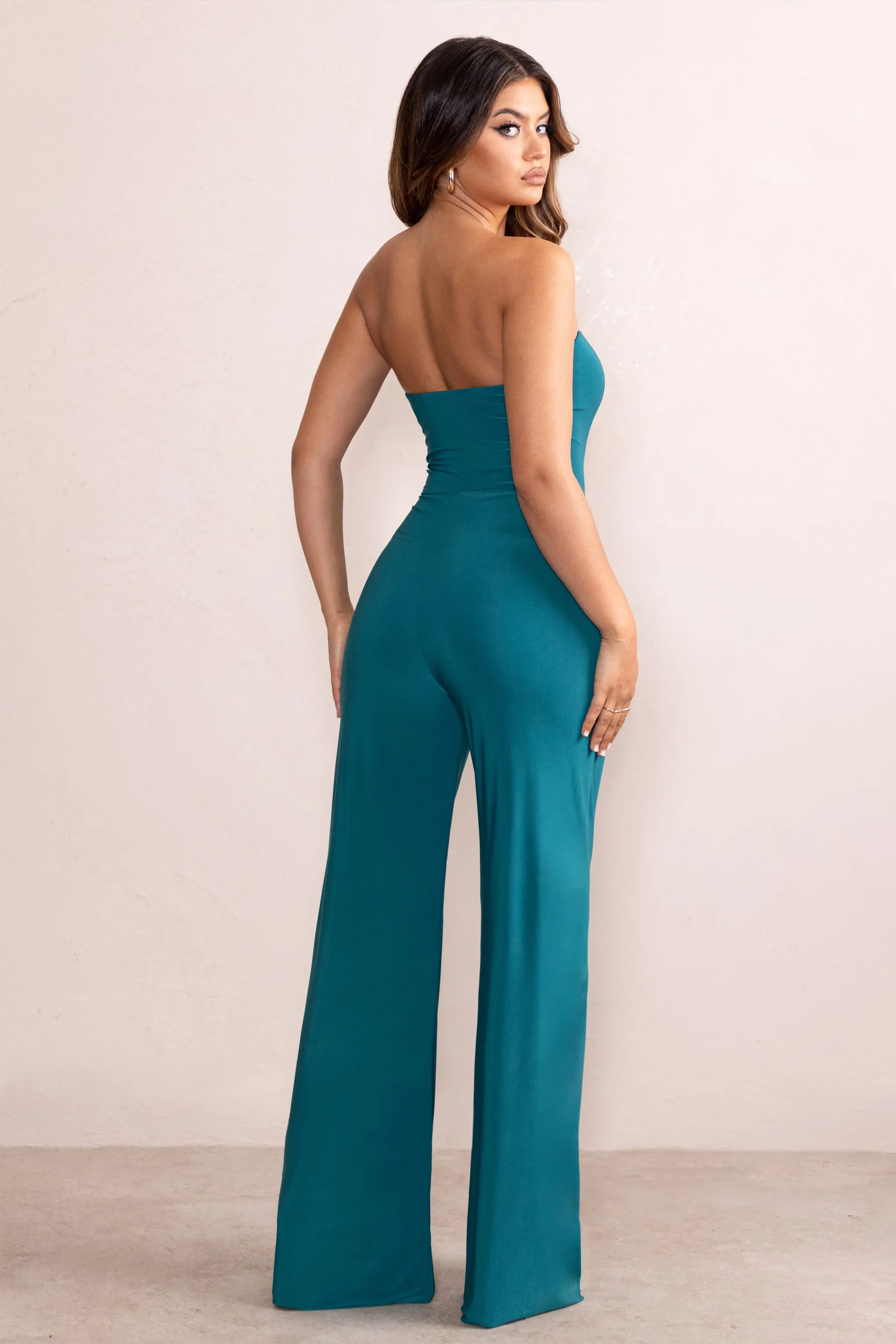 Darya | Teal Bandeau Wide Leg Jumpsuit