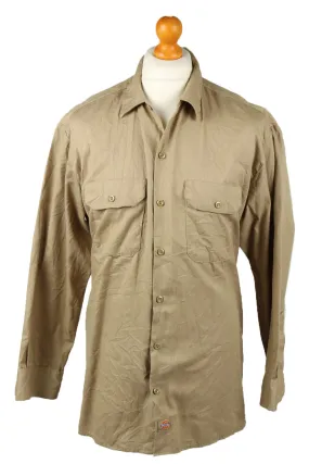 Dickies Work Shirt Workwear Button Up Long Sleeve Camel L - Pepper Tree London