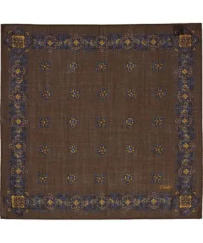 Drake's Brown Medallion Print Wool-Silk Pocket Square