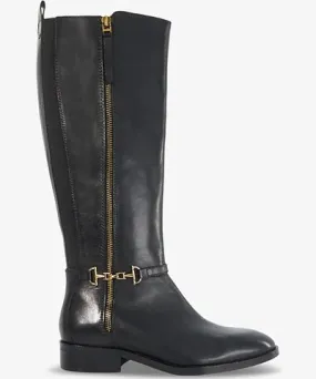 Dune Womens Black Leather Taylyn snaffle-trim leather heeled knee-high boots