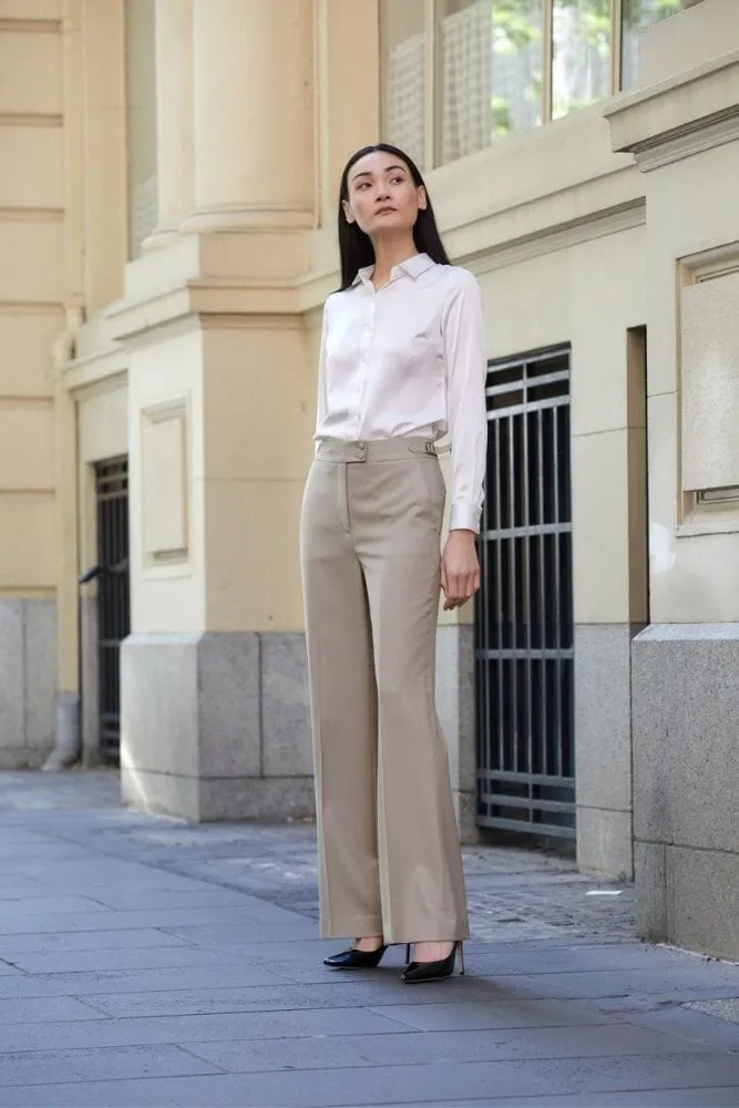 Emma Wide Leg Pant - Sand Wool