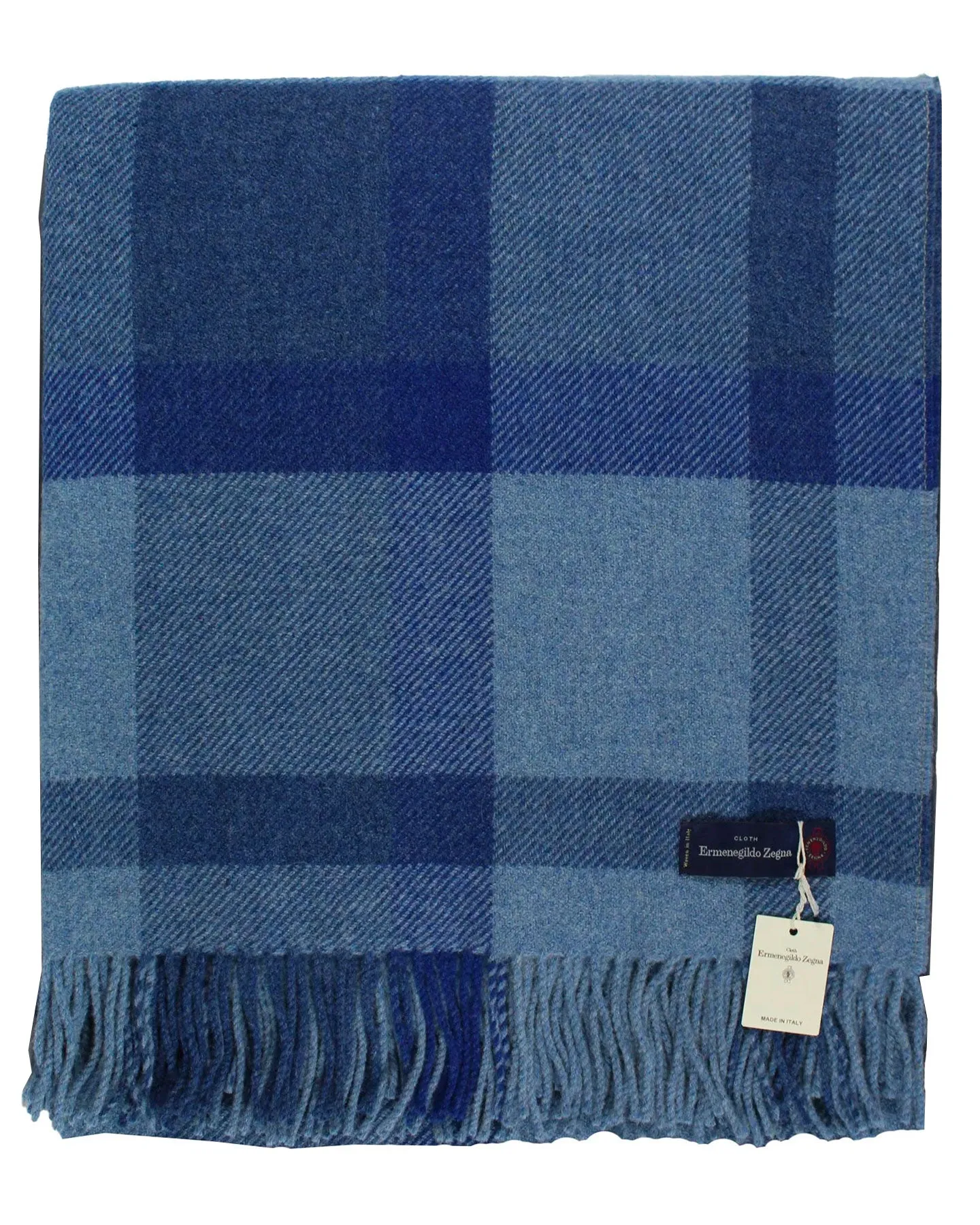 Ermenegildo Zegna Throw Blanket Blue Plaid - Wool Alpaca Cashmere