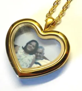 FLS14 - Gold Plated Personalized Photo Heart Locket Necklace, with any photo