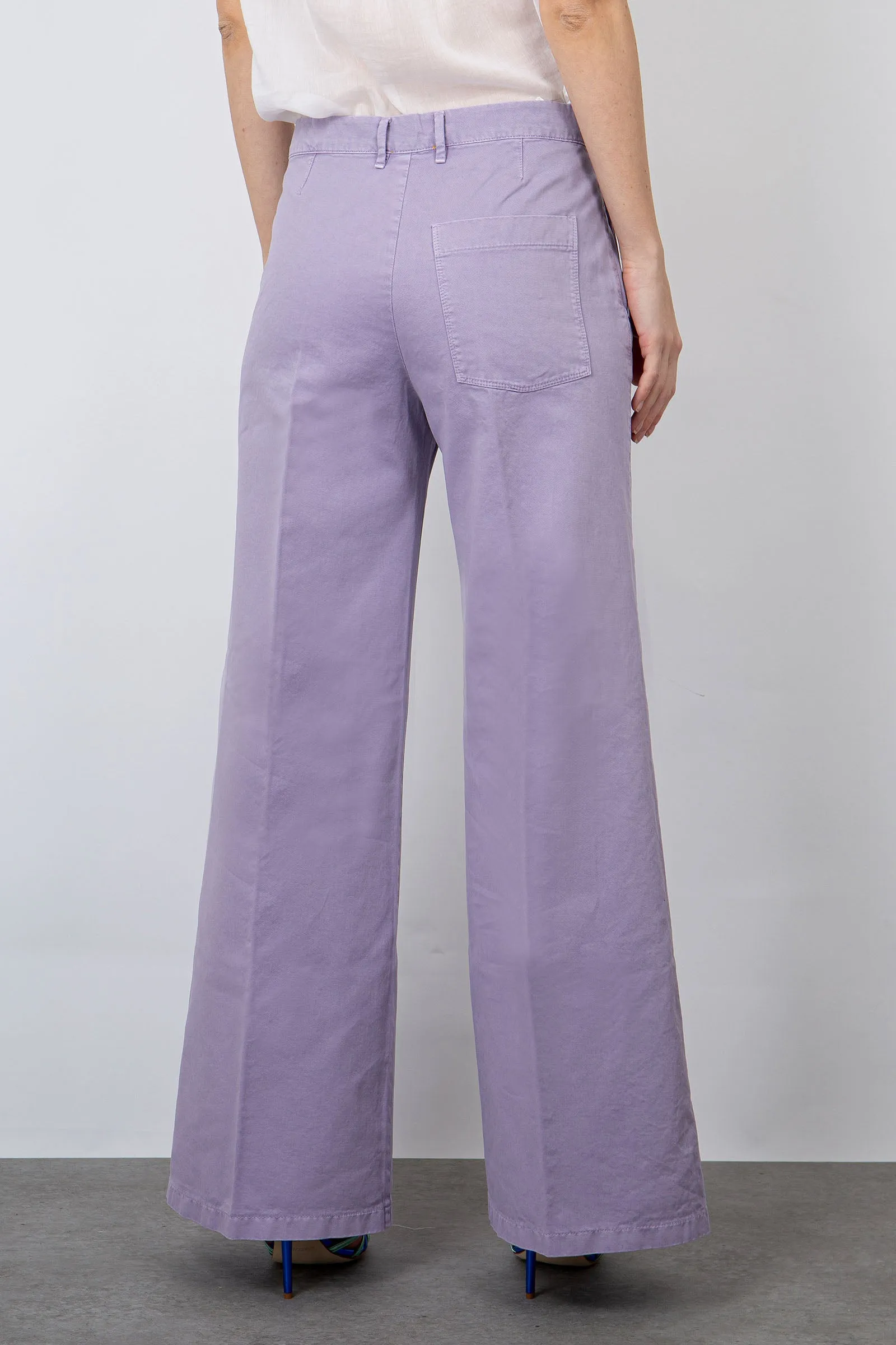 Forte Forte Pantalone Wide Leg Gabardina Lilla Cotone