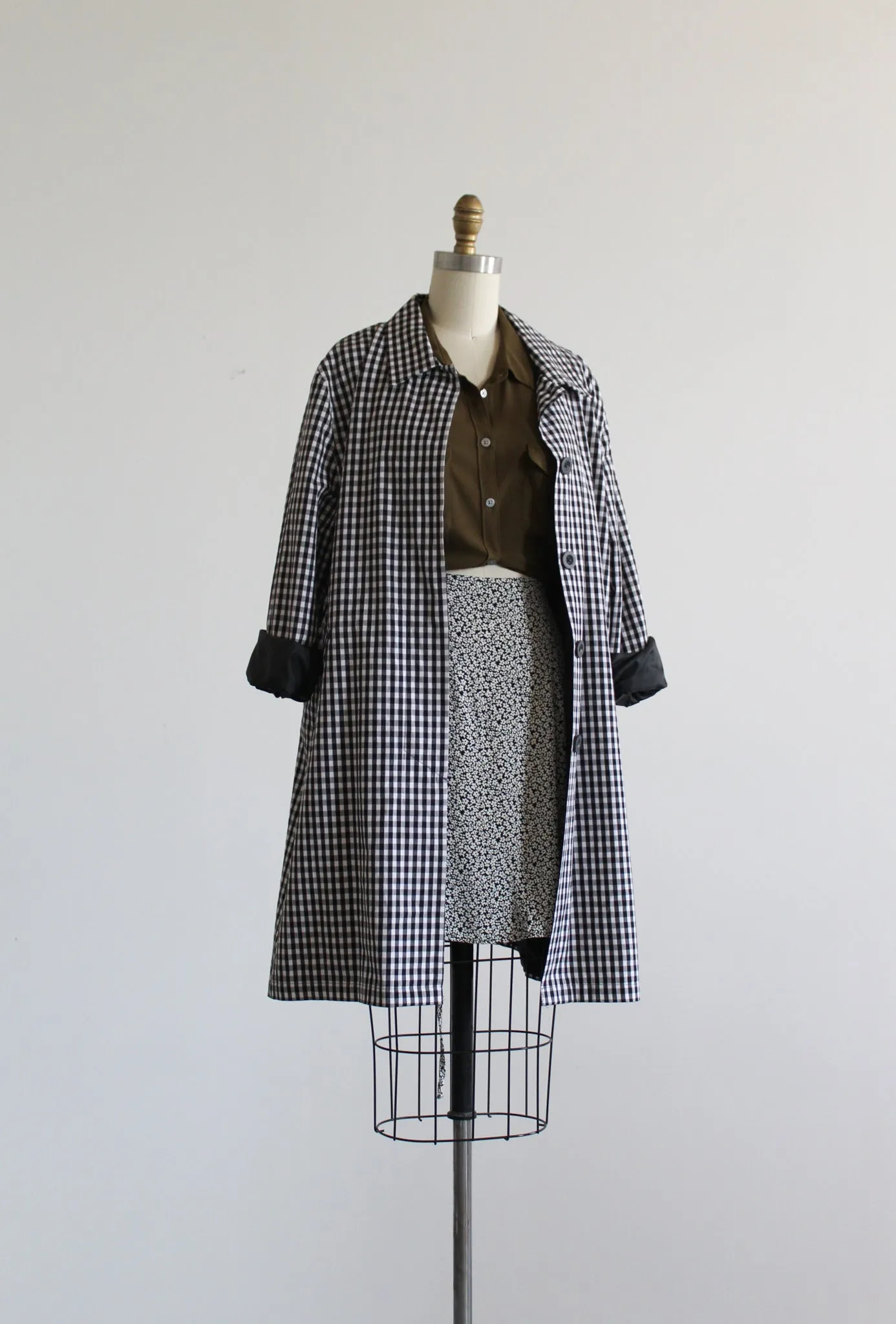 gingham cotton trench coat