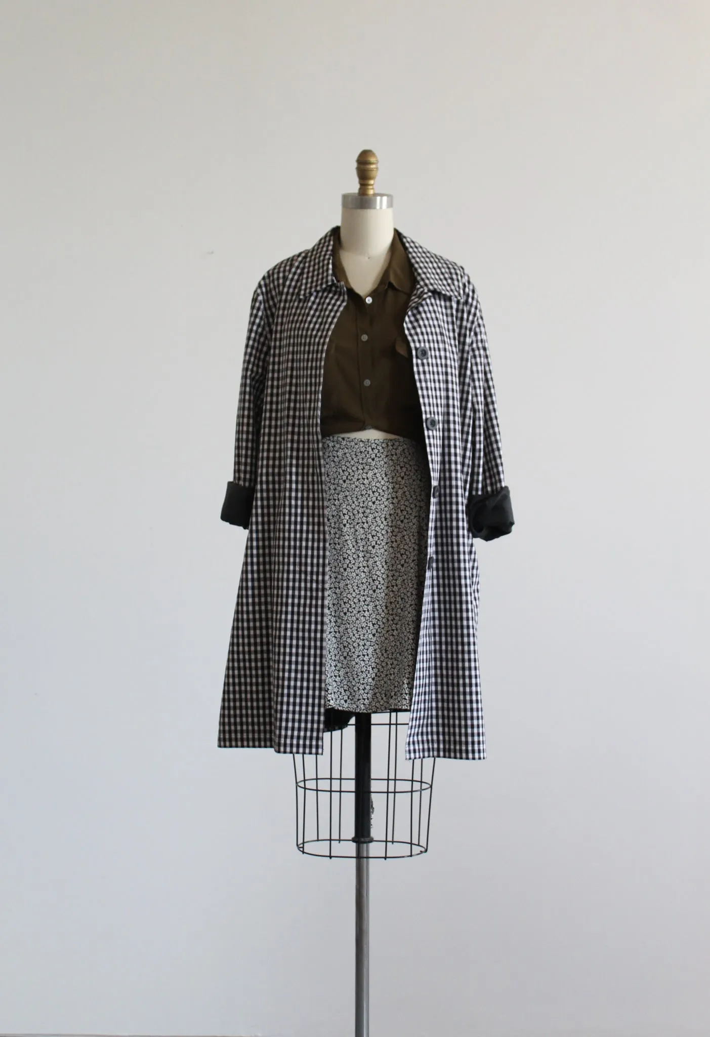 gingham cotton trench coat