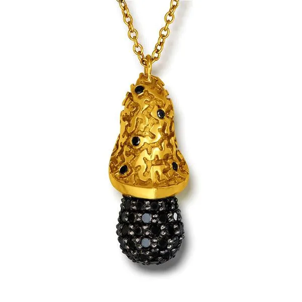 Gold Acorn Pendant with Black Diamonds on Chain