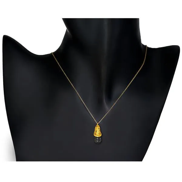 Gold Acorn Pendant with Black Diamonds on Chain