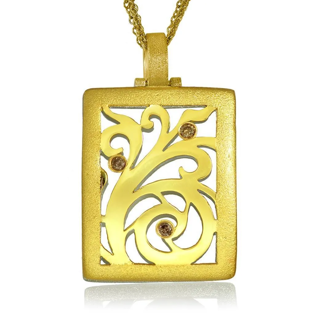 Gold Ornament Contrast Texture Pendant with Diamonds