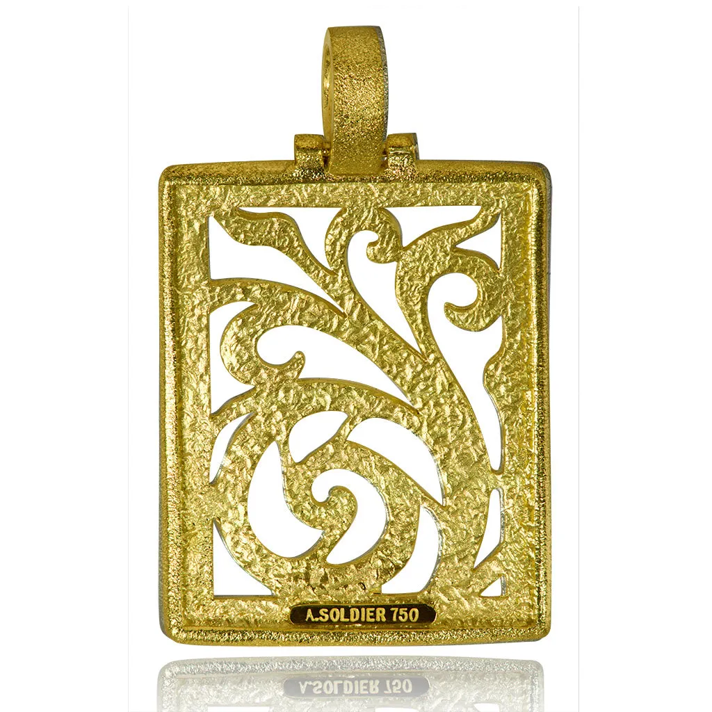 Gold Ornament Contrast Texture Pendant with Diamonds