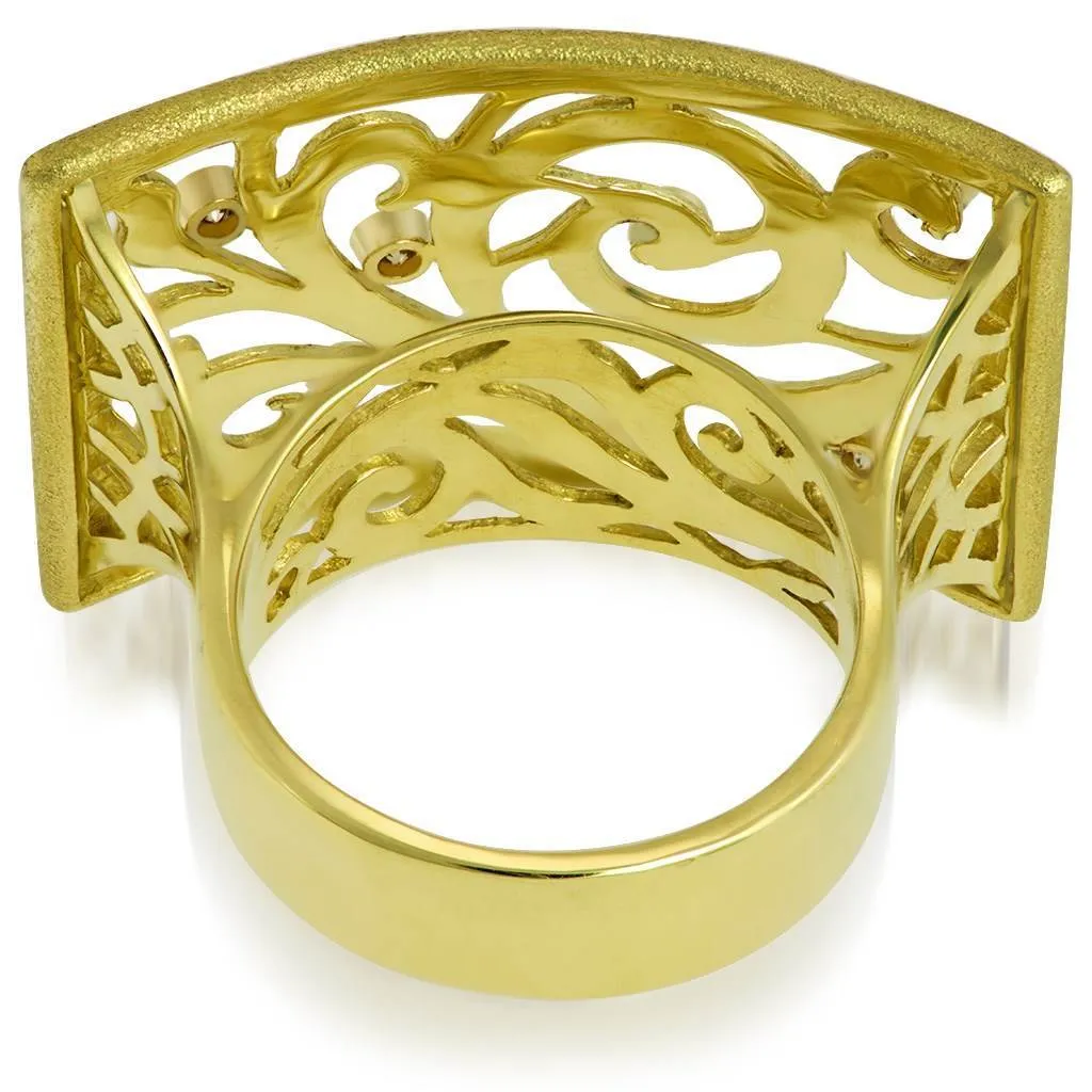 Gold Ornament Contrast Texture Ring with Diamonds