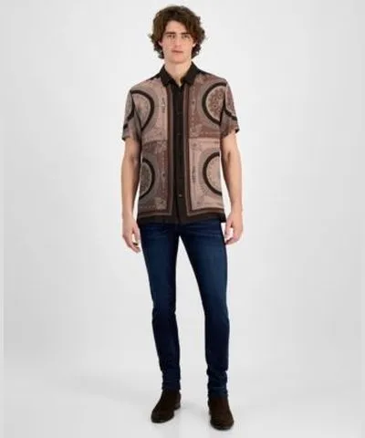 Guess Mens Relaxed Fit Medallion Print Button Down Shirt Slim Fit Jeans